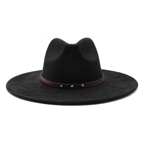 Chapeau Fedora À Large Bord Feutre Polyester Style Cowboy Western Rétro Avec Bande En Cuir Turquoise Pour Hommes Femmes