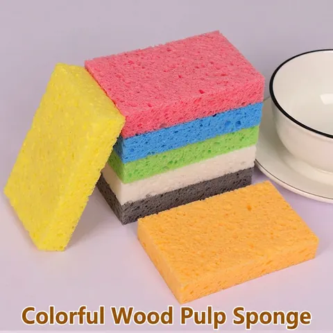 Esponja De Limpieza De Cocina Celulosa Algodón De Pulpa De Madera Estropajo Absorbente Sin Aceite Poroso Colorido