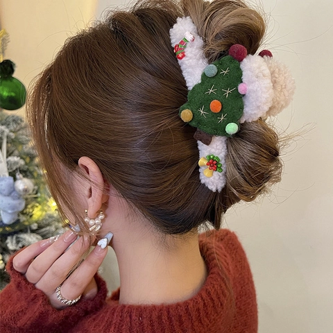 Pinces À Cheveux De Noël En Peluche Fausse Fourrure Renne Père Noël Accessoires Hiver Fête Décorations Pour Femmes Filles