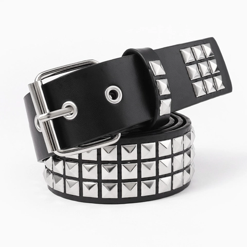 Heren Punk Klinknagel Riem PU Leer Metaal Vierkante Piramide Studded Gesp Tailleband Voor Jeans Rock Gothic Stijl