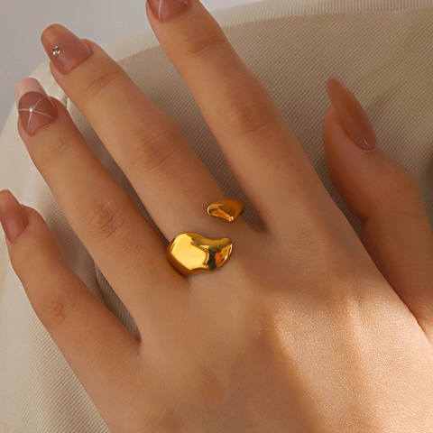 Irregular Melted Metal Open Ring Stainless Steel Polished Liquid Lava Style Minimalist Finger Jewelry For Women