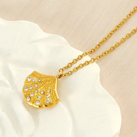 Schelphanger Ketting Roestvrij Staal 18K Verguld Strass Waaiervormige Sleutelbeen Ketting Sieraden Voor Dames