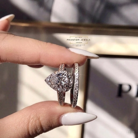 Anello Zircone Pera Goccia Halo Matrimonio Fidanzamento Gioielli Per Donne Lusso Elegante Accessorio