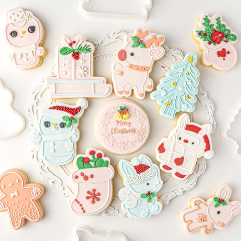 Weihnachten Ausstechformen Set Kunststoff Acryl Schneemann Rentier Weihnachtsmann Lebkuchenmann Baum Für DIY Backen Dekor