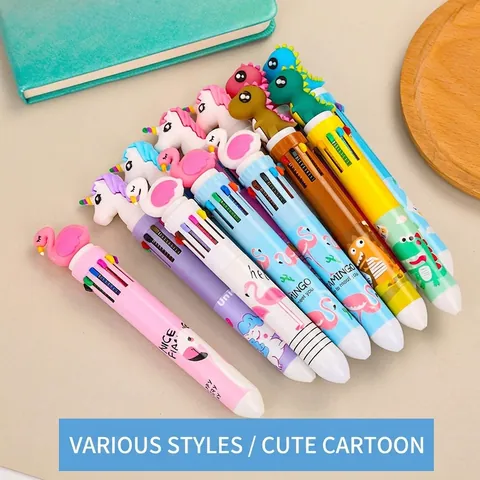 Multicolor Ballpoint Pen Retractable Cartoon Dinosaur Unicorn Flamingo Silicone Head School Office Stationery Students