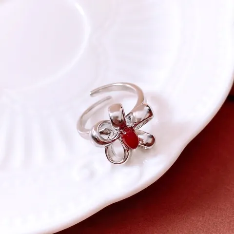 Anello Aperto Vintage A Fiore Con Fiocco In Rame Pietra Ovale Gioielli Da Dito Regolabili Da Donna