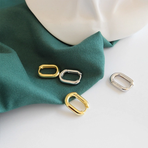 Orecchini A Cerchio Rettangolari Geometrici In Argento Sterling 925 Minimalista Ovale Vintage Placcato Oro 18K Per Donne