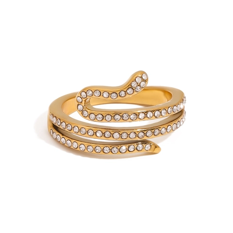 Snake Ring 18K Gold Plated Stainless Steel With Cubic Zirconia Multi Layer Spiral Wrap Serpent Jewelry For Women