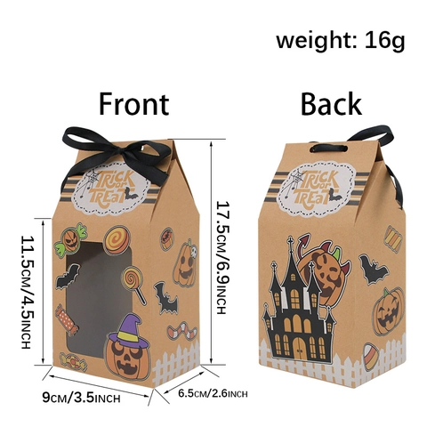 Halloween Kraft Paper Candy Boxes With Ribbon And Clear Window Trick Or Treat Gift Packaging For Party Favors