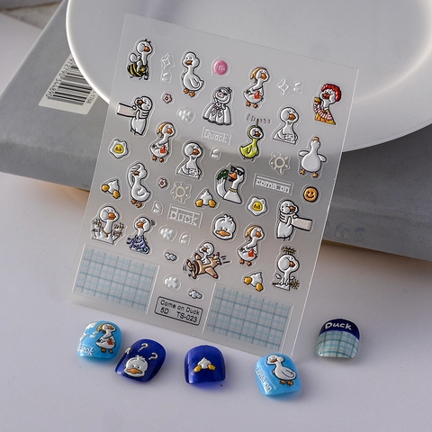 Autocollants Pour Ongles 5D Relief Gaufré Auto-adhésif Canard Dessin Animé Mignon Décoration De Manucure Pour Femmes DIY