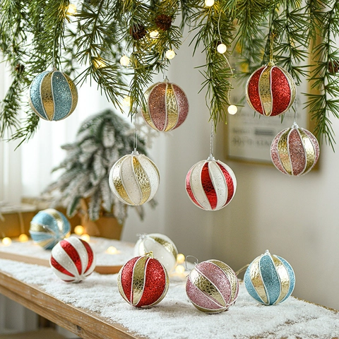 Palline Di Natale Glitterate Schiuma Corda Intrecciata Ornamenti Appesi Per Decorazione Albero Di Natale Festa