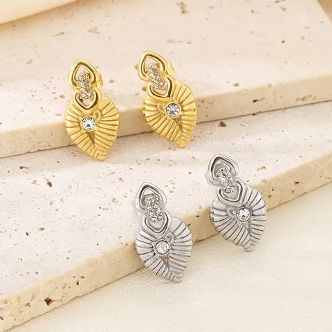 Edelstahl Herz Blatt Ohrstecker Mit Strass Französischer Minimalistischer Schmuck Für Damen