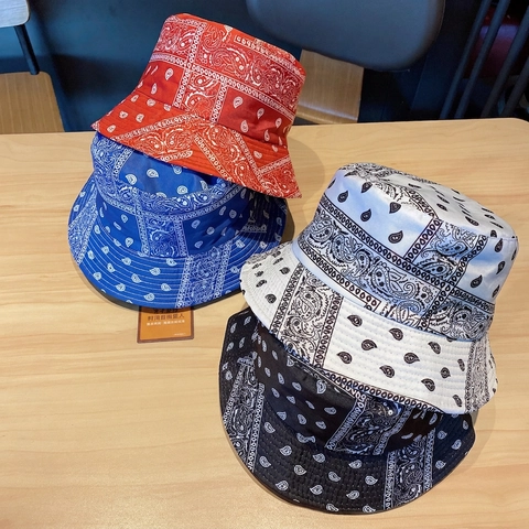 Paisley Printed Cotton Polyester Bucket Hat Streetwear Reversible Foldable Fisherman Sun Hat For Men Women Bandana Pattern