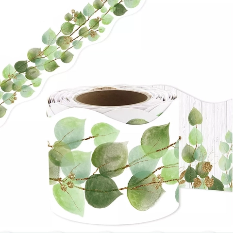 Eucalyptus Leaf Bulletin Board Border Stickers Scalloped Classroom Wall Decor Adhesive Paper Trim For Blackboard Education