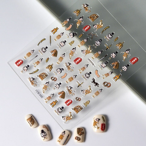 5D Embossed Nail Art Stickers Terracotta Warriors Ancient Chinese Style Retro Bronze Gold DIY Manicure Decoration Women