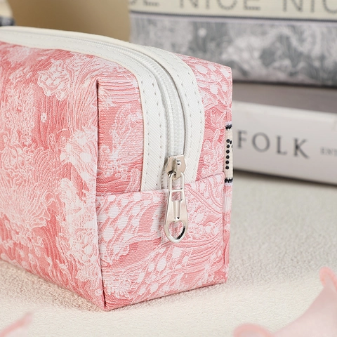 Retro Florale Jacquard Kosmetiktasche Große Kapazität Tragbare Reise Kulturbeutel Make Up Organizer Beutel Für Damen Elegant