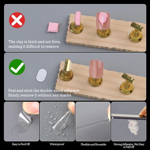 Ruban Adhésif Double Face Transparent Pour Présentoir D'Art Ongulaire Adhésif Fort Imperméable Sans Résidu Autocollants En Colle Acrylique Réutilisables