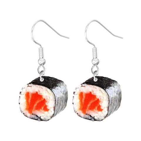 Funny Food Drop Earrings Acrylic Resin Sushi Donut Cheese Popcorn Design With Silver Earring Post For Women Cartoon Style