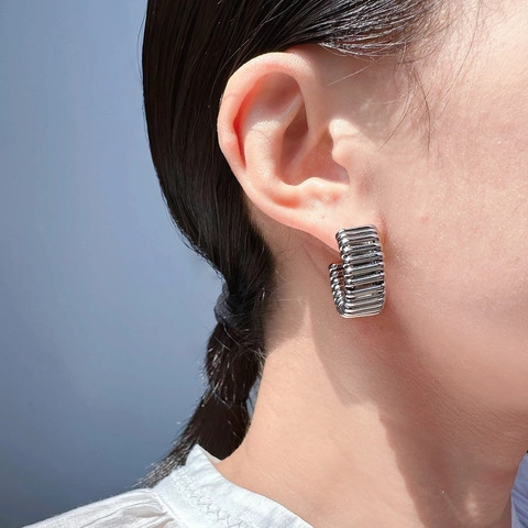 Chunky C-Shape Hoop Ohrringe Mit 925 Sterling Silber Ohrstecker Gerippte Spiralstruktur Messing Metall Schmuck Für Frauen