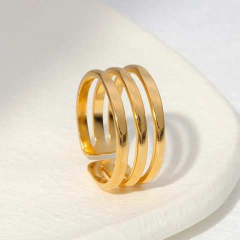 Stainless Steel Open Ring For Women Three Layer Hollow Geometric Adjustable Minimalist Fashion Jewelry Finger Accessories