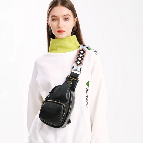 Retro PU Leren Borsttas Sling Bag Met Boho Brede Geweven Riem Waterdichte Casual Crossbody Tas
