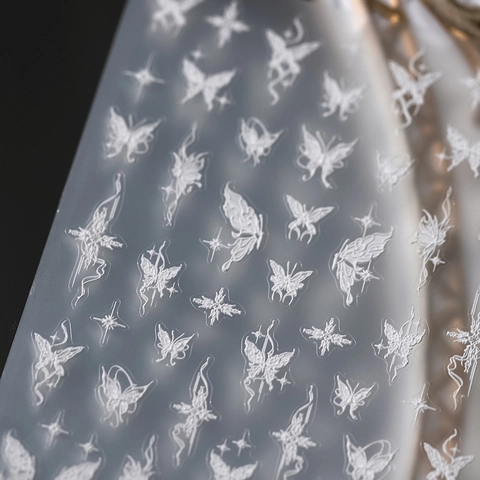 Butterfly Nail Art Stickers 5D Relief Stereoscopic Self Adhesive Black White Manicure DIY Decoration Stars