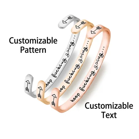 Minimalist Stainless Steel Engraved Cuff Bracelet For Women Motivational Quote Open Adjustable C Shaped Bangle Jewelry Gift