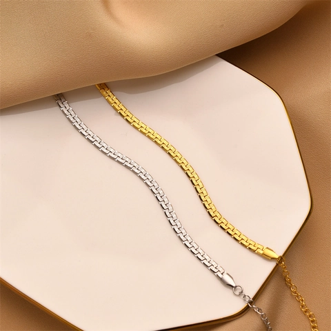 Pulsera de Cadena Plana de Acero de Titanio Minimalista Coreana Para Mujer Pulsera Ajustable de Eslabones Cubanos Oro Plata Joyería
