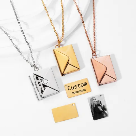 Collar Con Colgante De Sobre Acero Inoxidable Carta De Amor Plegable Relicario Joyería Minimalista Regalo Para Mujeres Hombres