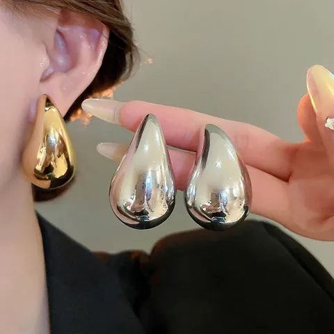 Chunky Teardrop Stud Earrings Mirror Polish Water Drop Acrylic Alloy Minimalist Bold Statement Jewelry With Steel Earring Post