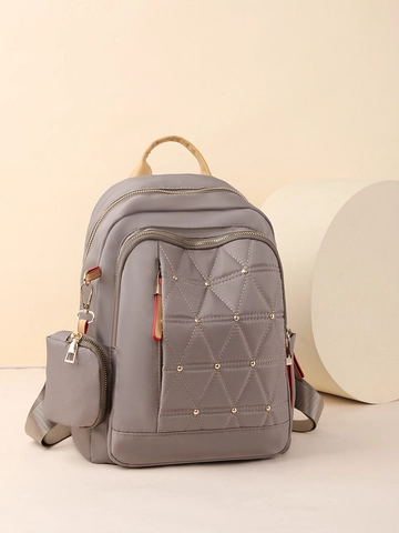 Mochila Moda Mujer Impermeable Tela Oxford Nailon Acolchada Gran Capacidad Mochila Viaje Remache Con Mini Bolsa