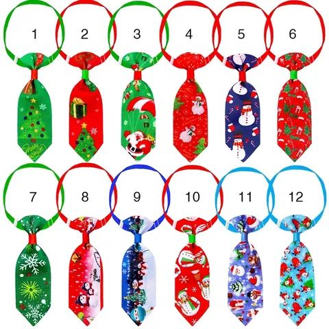 Christmas Pet Neckties Adjustable Polyester Grosgrain Ribbon Xmas Patterns Ties For Dogs Cats Holiday Party Decoration