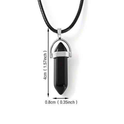 Hexagonal Column Crystal Pendant Necklace With Natural Stone Alloy Wax Rope Retro Healing Point Chakra Bullet For Unisex