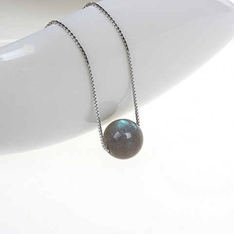 Natural Moonstone Pendant Necklace 925 Sterling Silver Round Gemstone Blue Light Adularescence Dainty Jewelry For Women
