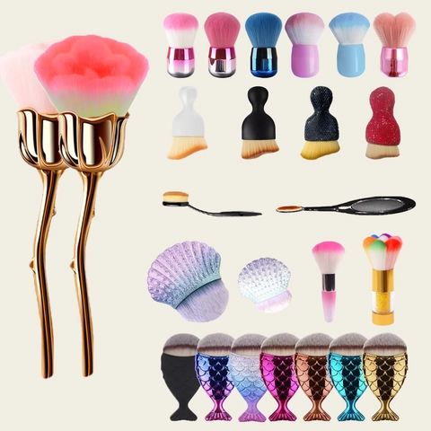 Zachte Nagelstofborstel Synthetische Vezel Make Up Tool Reiniging Manicure Blush Poeder Ergonomisch Handvat Kleurrijk