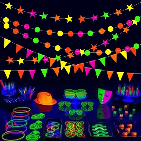 Guirnalda Papel Neón Fluorescente Estrella Círculo Triángulo Banderines Cumpleaños Boda Fiesta Decoración Colgante Glow Party