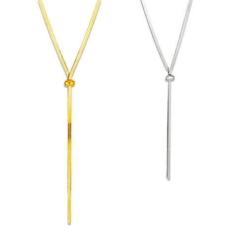 Collier Chaîne Serpent En Acier Inoxydable En Forme De Y Minimaliste Avec Perle Coulissante Réglable Longue Chaîne Pull