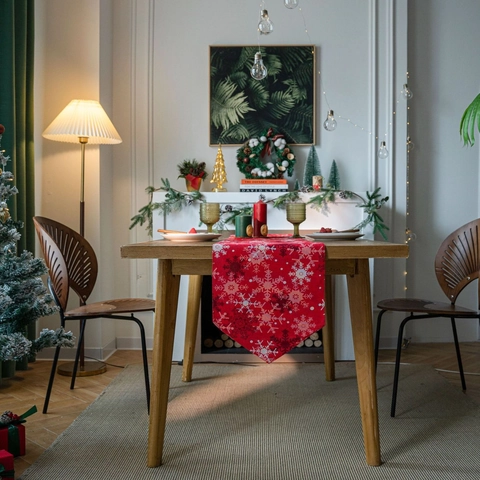 Weihnachten Bedruckter Baumwolle Leinen Tischläufer Schneeflocke Tannenzapfen Muster Doppelschicht Tischdecke Für Küche Dekor