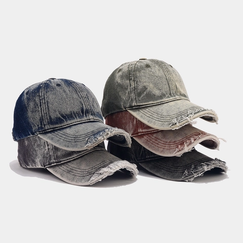 Casquette De Baseball En Denim De Coton Lavé Vieilli Bords Effilochés Ajustable Rétro Hip Hop Chapeau De Soleil Hommes Femmes