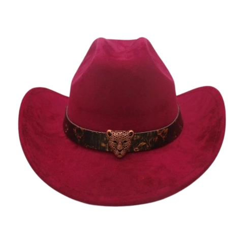 Western Cowboy Hat Vintage Suede Felt With Metal Leopard Head Buckle Leopard Print Band Retro Outdoor Wide Brim
