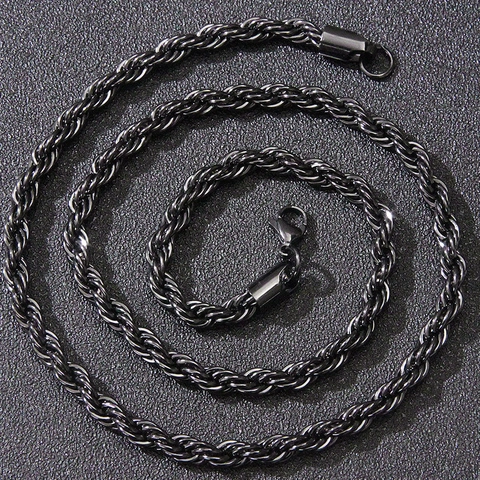 Collar De Cadena De Cuerda De Acero Inoxidable Para Hombre Simple Hip Hop Joyería De Moda Con Cierre De Langosta