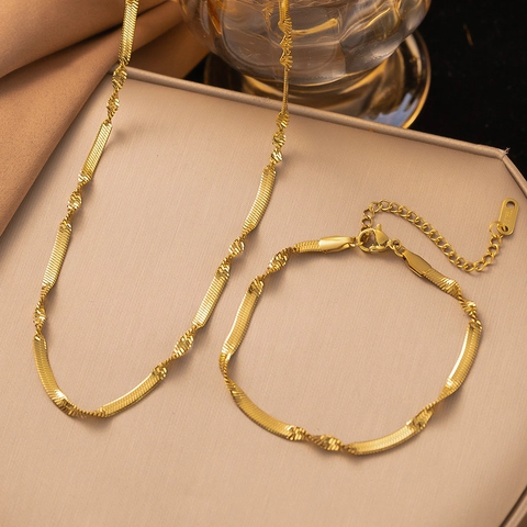 Gioielli In Acciaio Inossidabile Con Catena A Serpente Piatta Torta Minimalista Per Donna Elegante Accessorio Placcato Oro