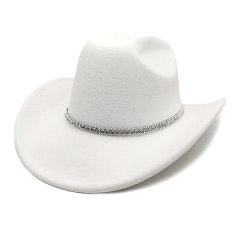 Cappello Da Cowboy Occidentale Feltro Di Poliestere Tesa Larga Con Cintura Di Strass Cappello Da Festa Elegante Per Uomini Donne