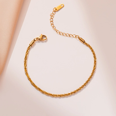 Pulsera De Cadena De Acero Inoxidable Bañada En Oro De 18K Minimalista Para Mujer Elegante Textura Gypsophila Ajustable