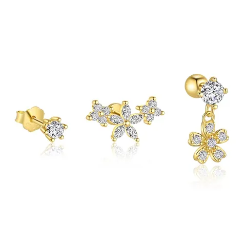 925 Sterling Silver Flower Stud Earrings Zirconia Inlaid Gold Plated Niche Design Fashion Jewelry Gift For Women