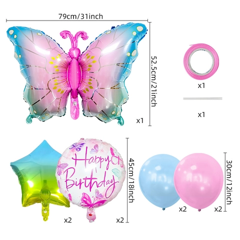 Palloncini Compleanno Farfalla Sfumati Foglio Alluminio Stella Tondo Happy Birthday Decorazioni Festa Kit