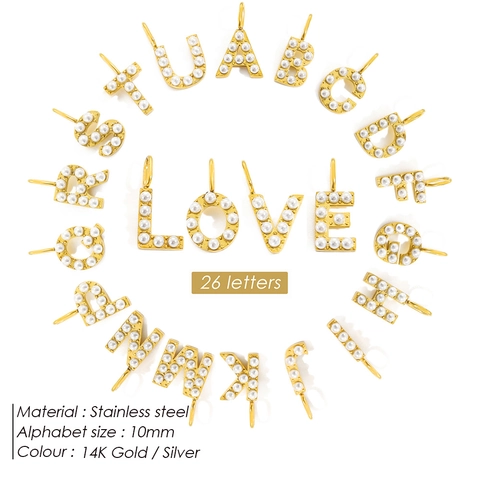 Stainless Steel Artificial Pearl Initial Letter Pendant DIY Jewelry Accessory For Necklace Bracelet Gold Silver Pendant