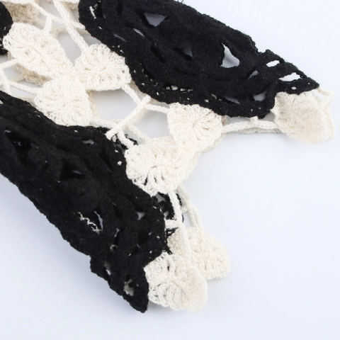 Women Crochet Hollow Out Long Sleeve Top Floral Knit Round Neck Retro Bohemian Shrug French Style Crop Sweater