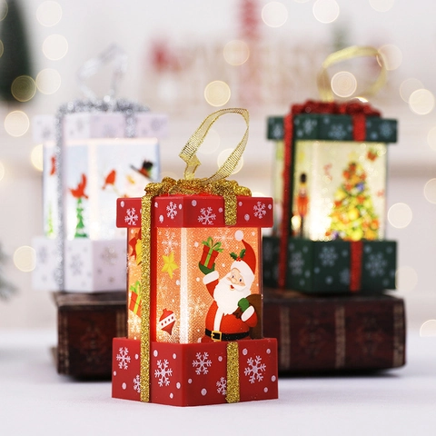 Luce LED Natale Ornamento Scatola Regalo Plastica Luminosa Pupazzo Di Neve Babbo Natale Decorazione Appesa Novità Festiva