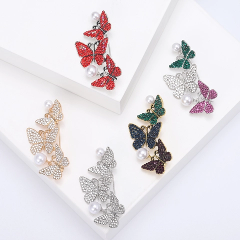 Broche Papillon Vintage En Alliage Avec Strass Et Künstliche Perles Style Insecte Volant Bijoux Pour Femmes